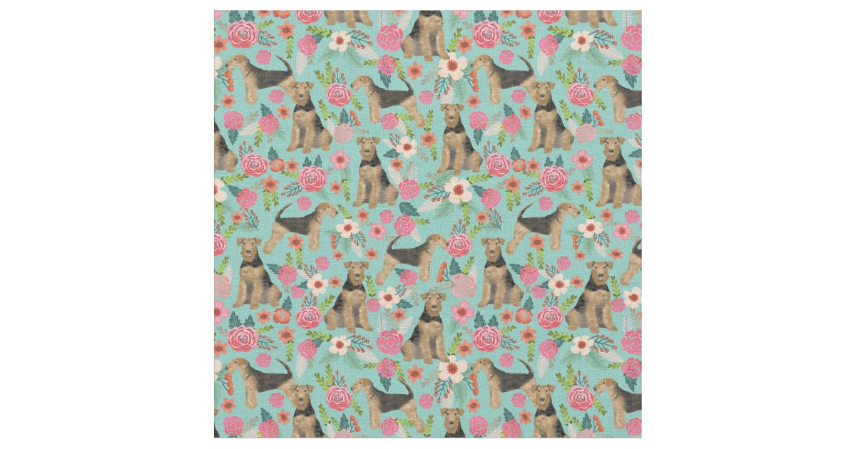 Airedale Terrier floral dog fabric - mint | Zazzle
