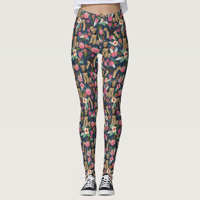 Airedale Terrier Floral Dog leggings (Front)