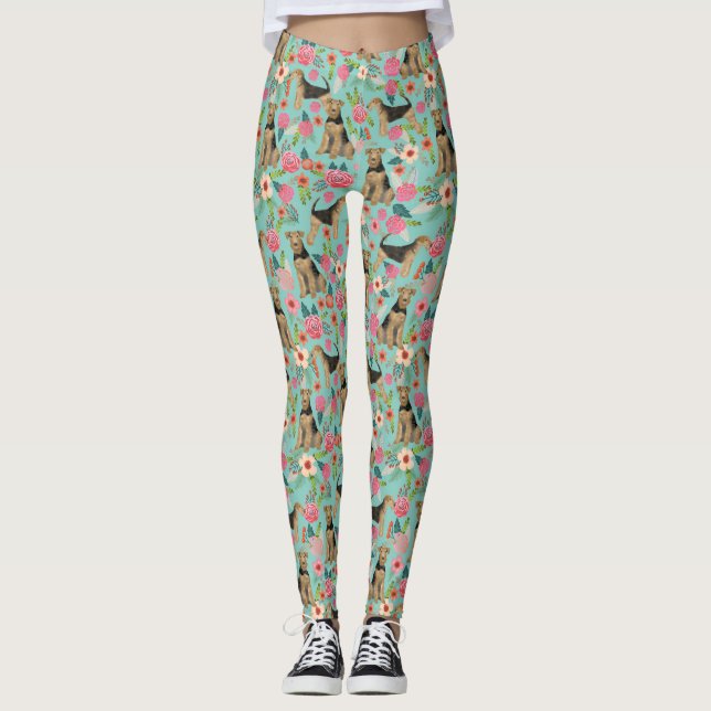 Airedale Terrier floral leggings (Front)