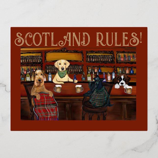  AIREDALE TERRIER  & FRIENDS       FOIL HOLIDAY POSTCARD (Front)