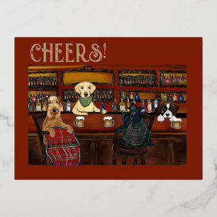 AIREDALE TERRIER & FRIENDS FOIL HOLIDAY POSTCARD