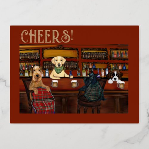  AIREDALE TERRIER   FRIENDS       FOIL HOLIDAY POSTCARD