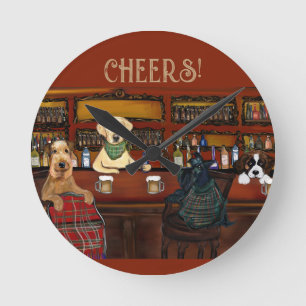 AIREDALE TERRIER  & FRIENDS       ROUND CLOCK