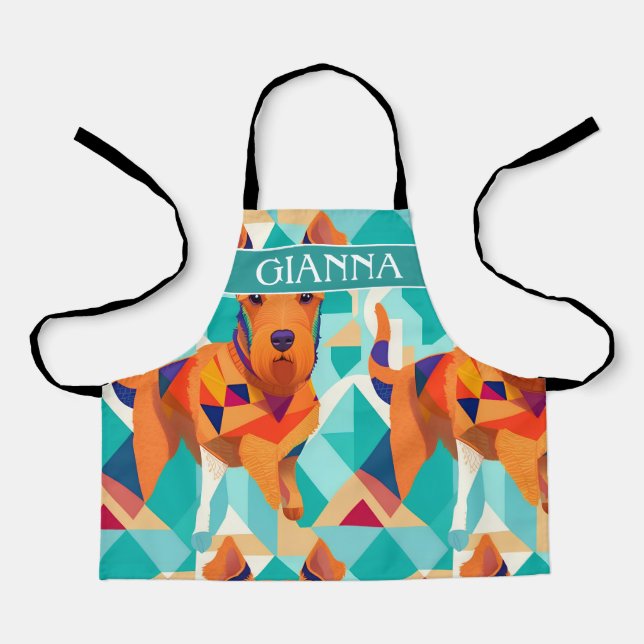 Airedale Terrier Geometric Colorful Pattern Apron (Front)