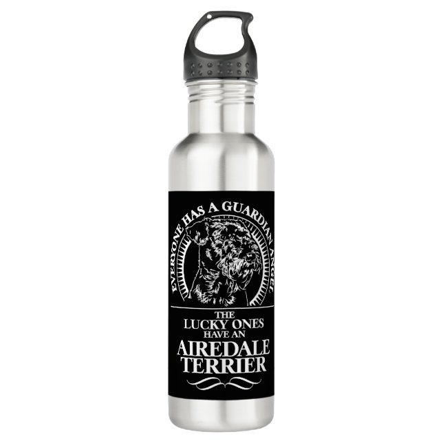 Airedale Terrier Guardian Angel dog quote Stainless Steel Water Bottle (Front)