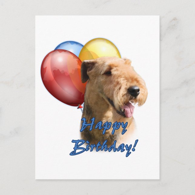 Airedale Terrier Happy Birthday Balloon Postcard (Front)