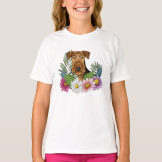 Airedale Terrier Head And Floral Nature Flowers T-Shirt