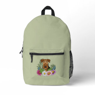 Airedale Terrier Head With Colorful Summer Flowers Printed Backpack