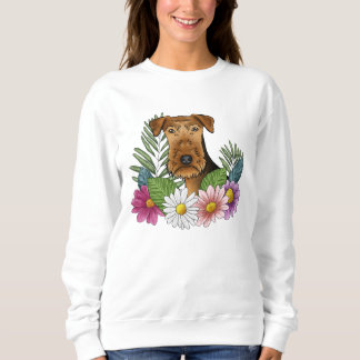 Airedale Terrier Head With Colorful Summer Flowers Sweatshirt