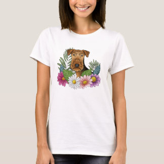 Airedale Terrier Head With Colorful Wildflowers T-Shirt