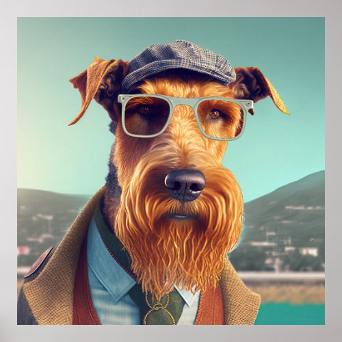 Airedale Terrier Hipster Dog Poster