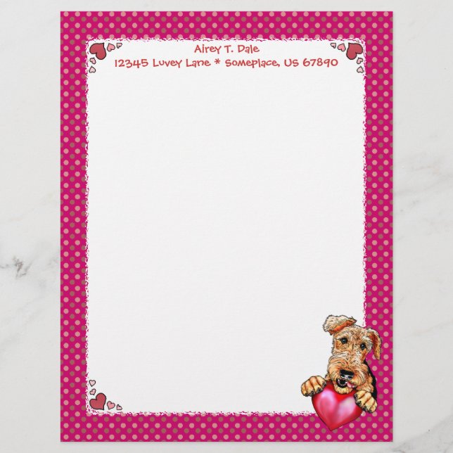Airedale Terrier Holding Heart Letterhead (Front)