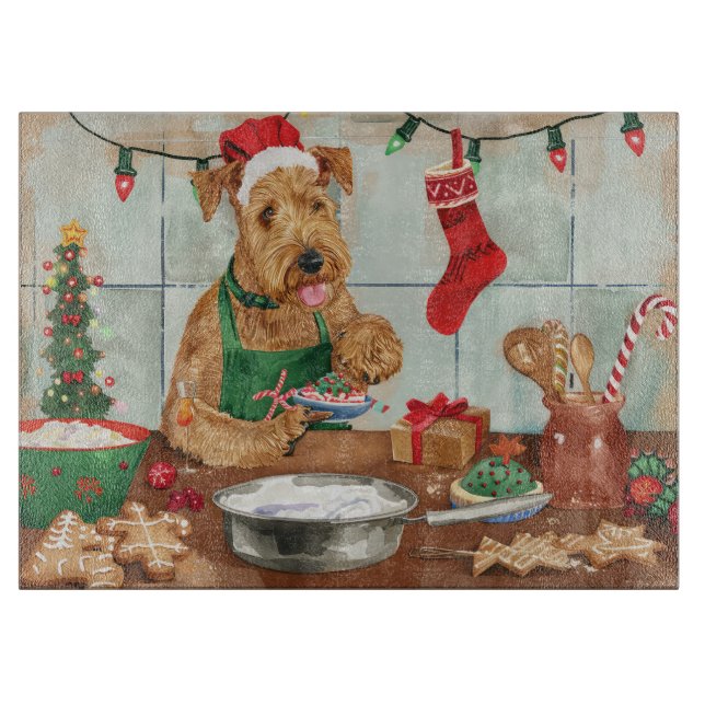 Airedale Terrier Holiday Baking: Festive Christmas Cutting Board (Front)