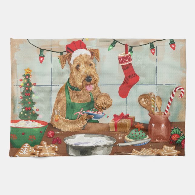 Airedale Terrier Holiday Baking: Festive Christmas Kitchen Towel (Horizontal)