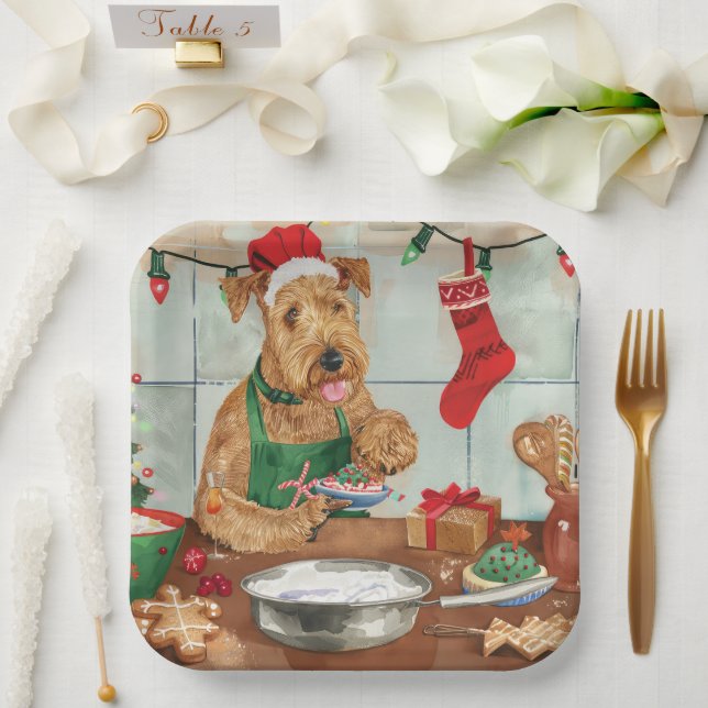Airedale Terrier Holiday Baking: Festive Christmas Paper Plates (Wedding)
