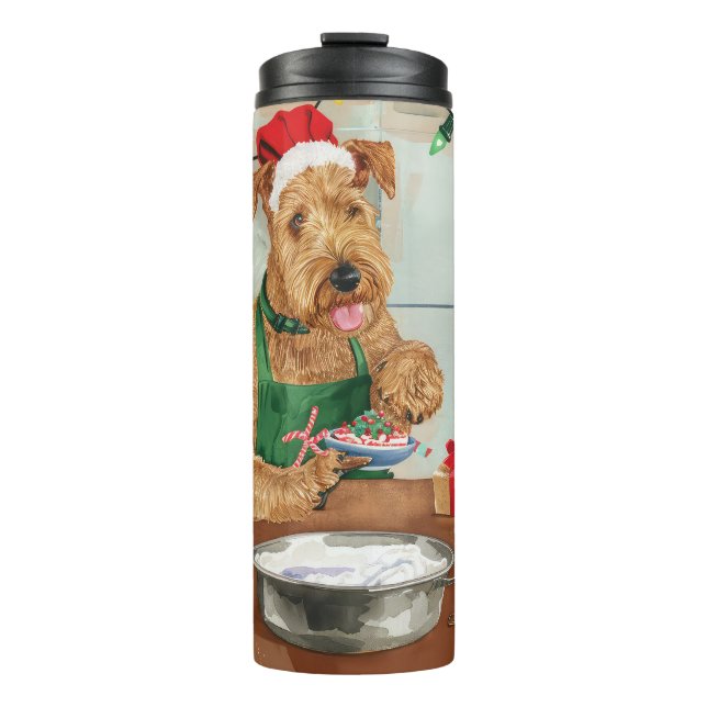Airedale Terrier Holiday Baking: Festive Christmas Thermal Tumbler (Front)