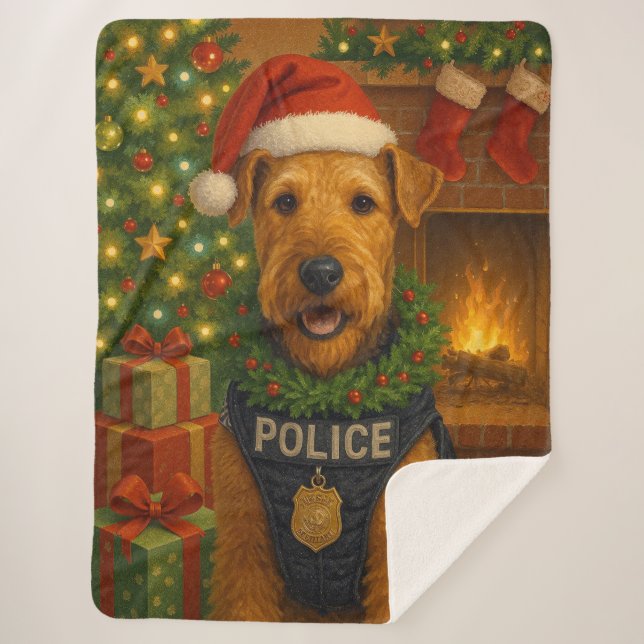Airedale Terrier Holiday  Sherpa Blanket (Front)