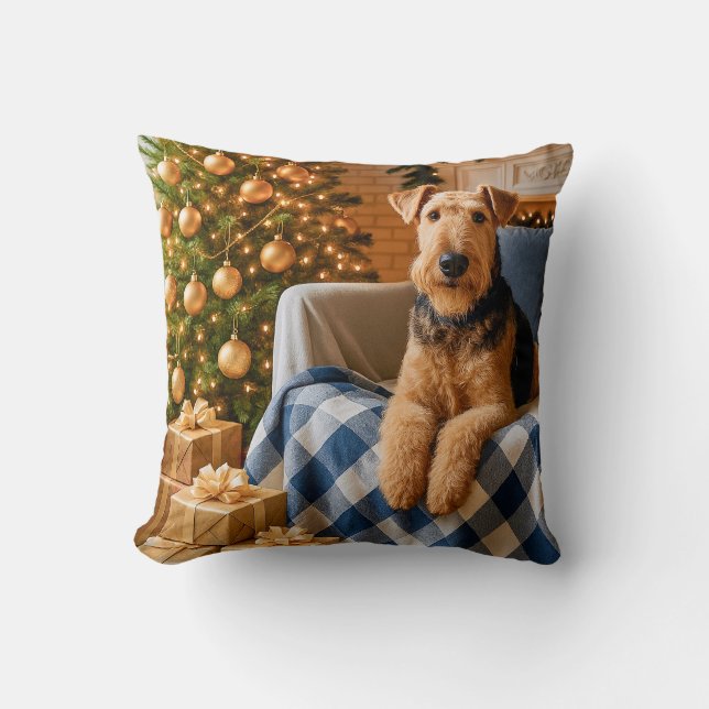 Airedale Terrier Holiday  Throw Pillow (Front)