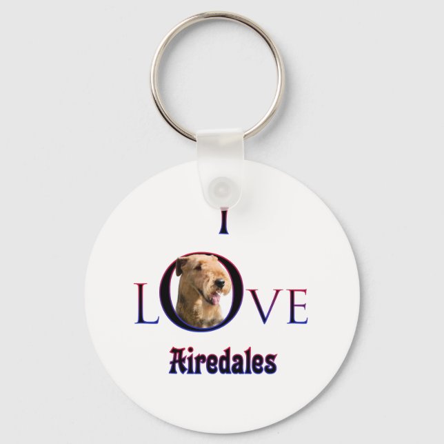 Airedale Terrier I Love Keychain (Front)