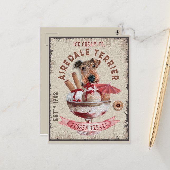 Airedale Terrier Ice-cream Funny Frozen Treats Postcard (Front/Back In Situ)