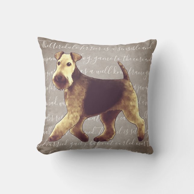Airedale Terrier Illustration Pillow (Front)