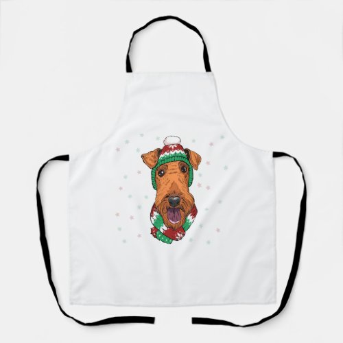 Airedale Terrier in christmas hat     Apron