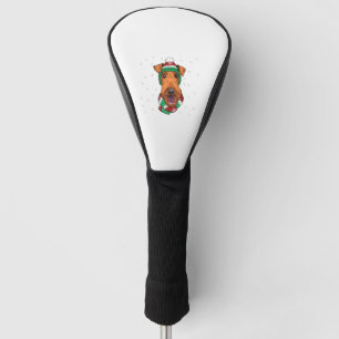 Airedale Terrier in christmas hat Golf Head Cover