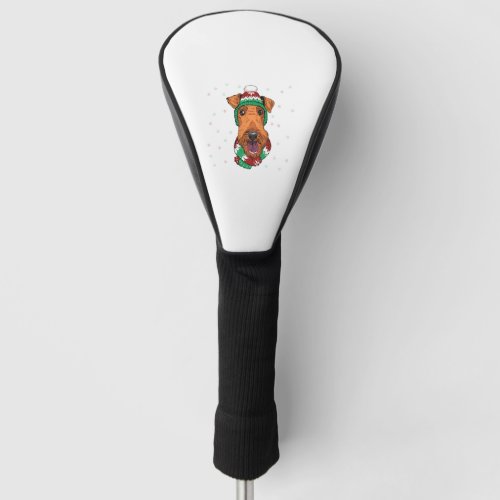 Airedale Terrier in christmas hat     Golf Head Cover