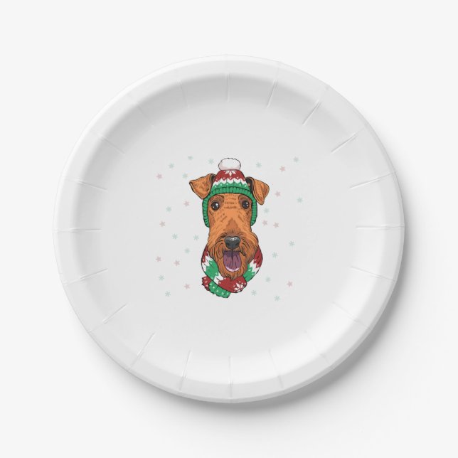 Airedale Terrier in christmas hat     Paper Plates (Front)