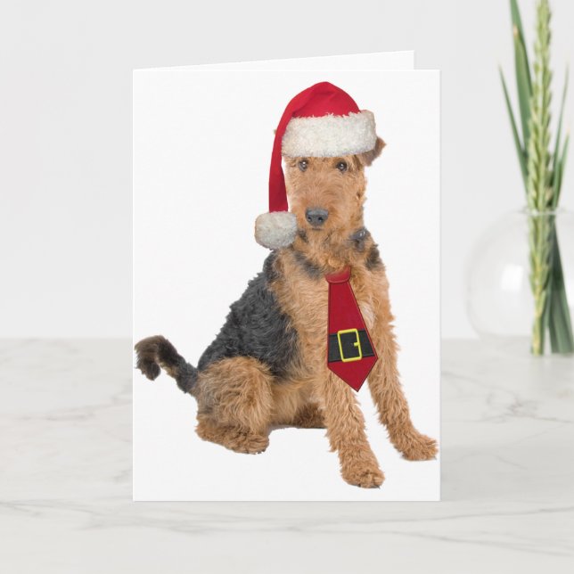 Airedale Terrier In Santa Hat Holiday Card (Front)