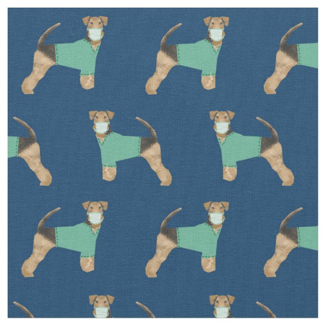 Airedale Terrier in scrubs navy Fabric (Close Up)