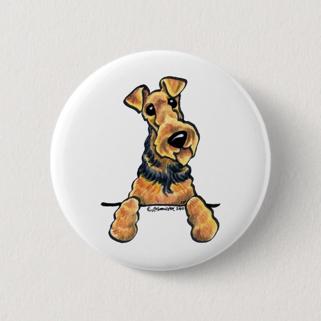 Airedale Terrier Line Art Pinback Button (Front)