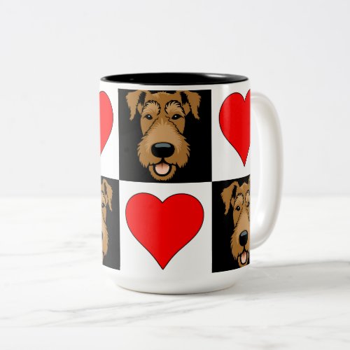 Airedale Terrier Lover Cute Puppy Dog Checkered Two_Tone Coffee Mug