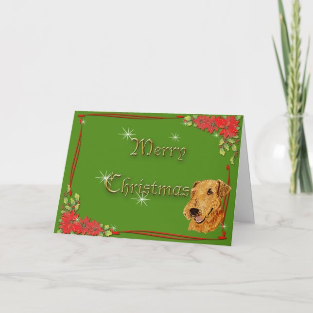 Airedale Terrier Merry Christmas Holiday Card (Front)