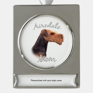 Airedale Terrier Mom 2 Silver Plated Banner Ornament