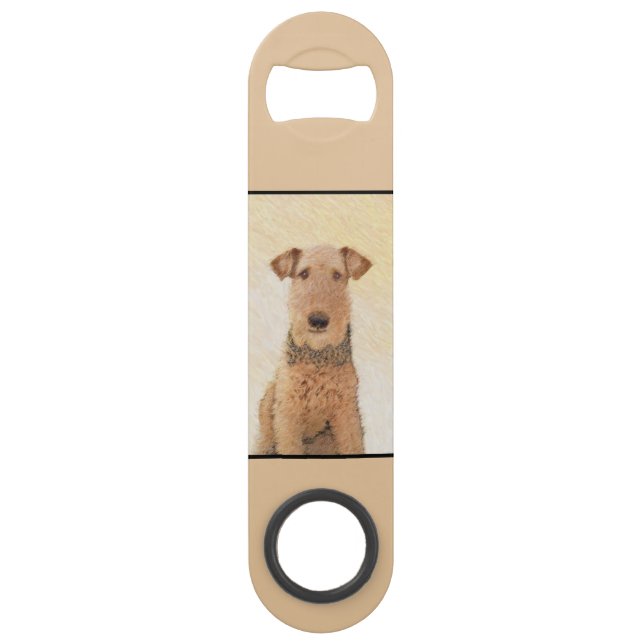 Airedale Terrier Painting - Cute Original Art Bar Key (Back)