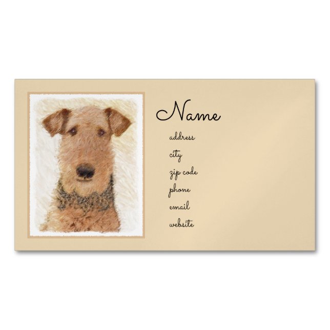 Airedale Terrier Painting - Cute Original Art Business Card Magnet (Front)