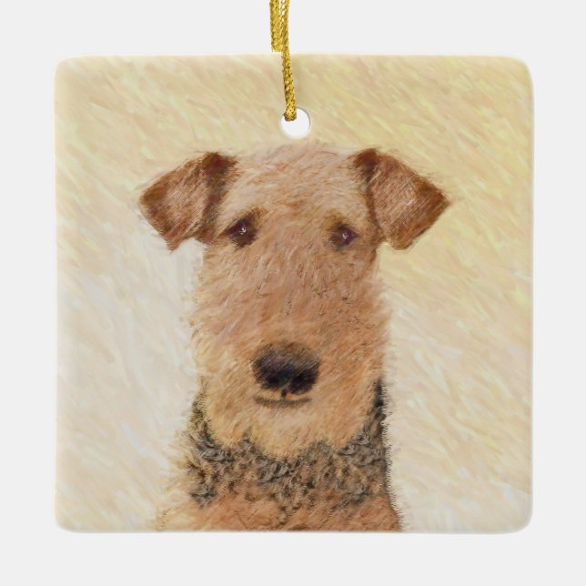 Airedale Terrier Painting - Cute Original Art Ceramic Ornament (Front)