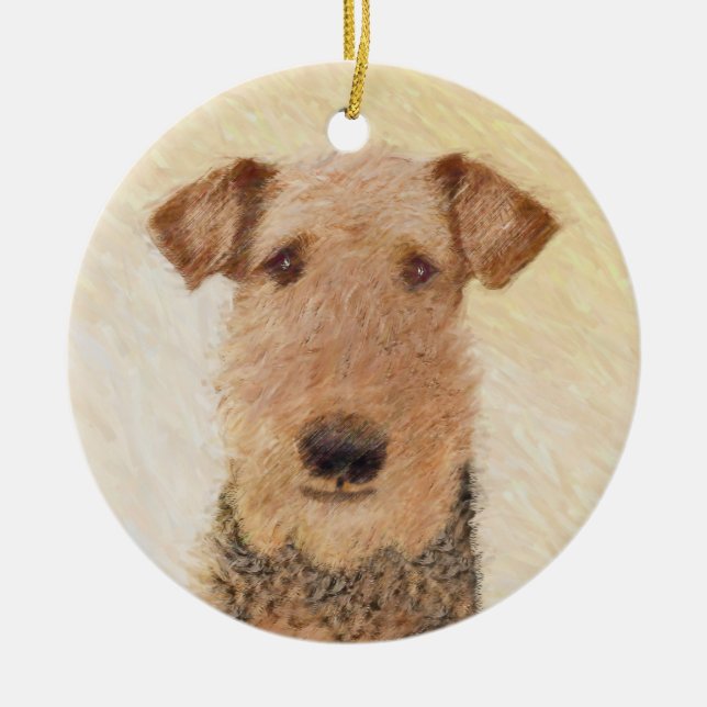 Airedale Terrier Painting - Cute Original Art Ceramic Ornament (Front)