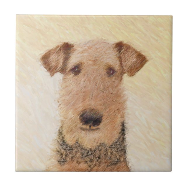 Airedale Terrier Painting - Cute Original Art Ceramic Tile (Front)