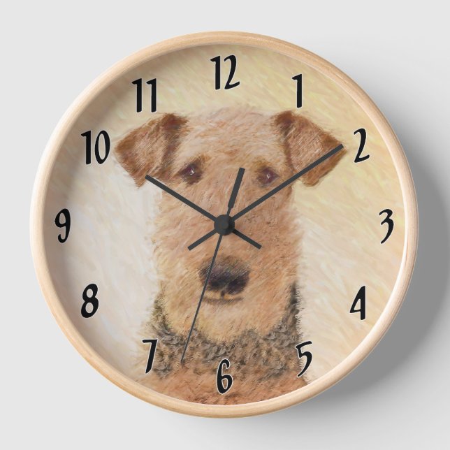 Airedale Terrier Painting - Cute Original Art Clock (Front)