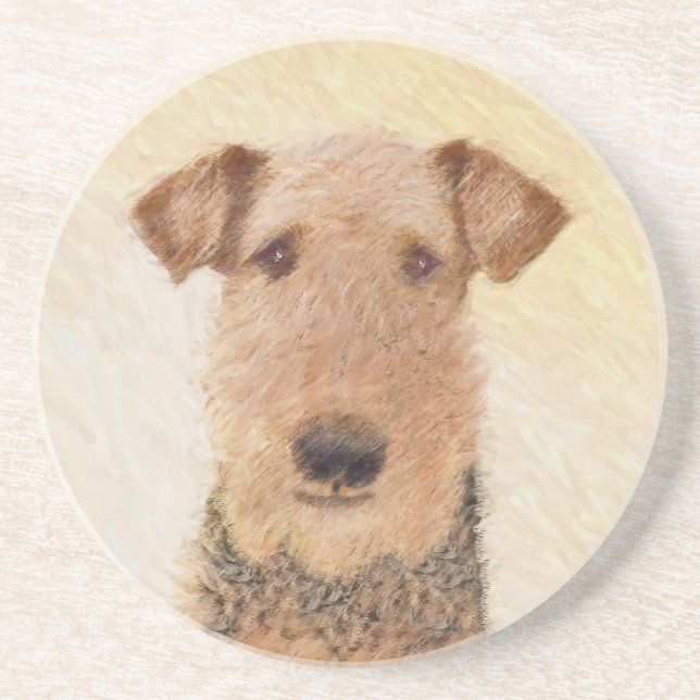 Airedale Terrier Painting - Cute Original Art Coaster (Front)