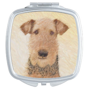 Airedale Terrier Painting - Cute Original Art Compact Mirror