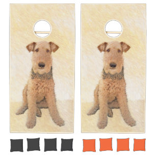 Airedale Terrier Painting - Cute Original Art Cornhole Set