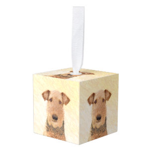 Airedale Terrier Painting - Cute Original Art Cube Ornament