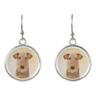 Airedale Terrier Painting - Cute Original Art Earrings
