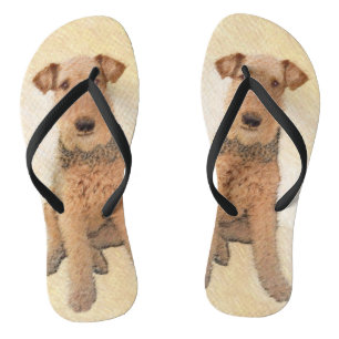 Airedale Terrier Painting - Cute Original Art Flip Flops