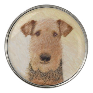 Airedale Terrier Painting - Cute Original Art Golf Ball Marker