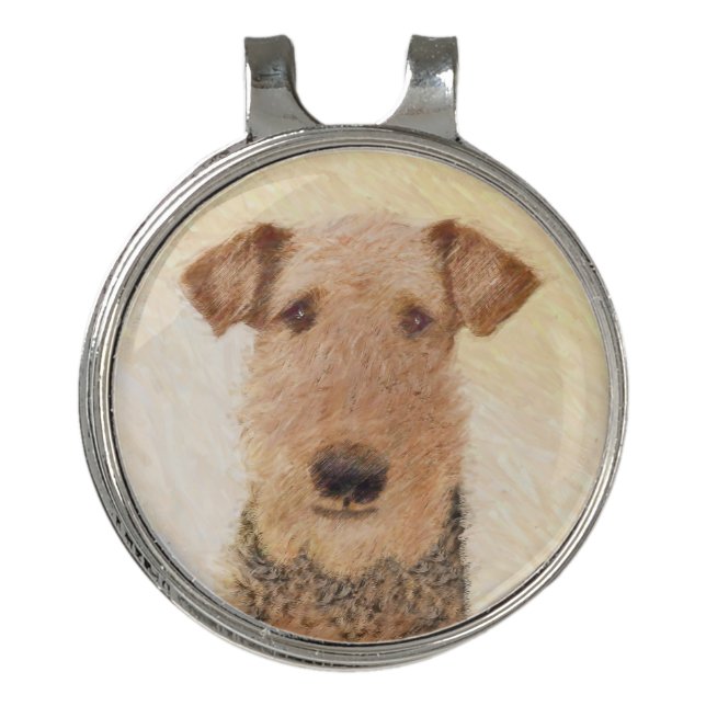 Airedale Terrier Painting - Cute Original Art Golf Hat Clip (Front)