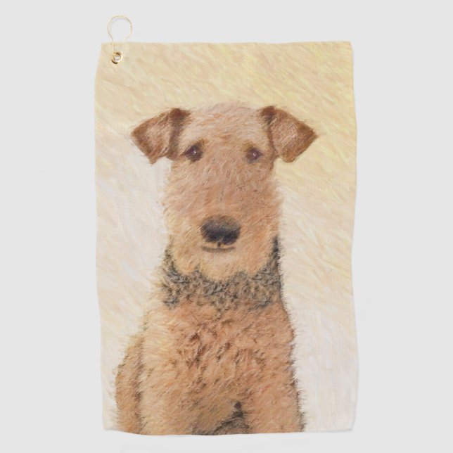Airedale Terrier Painting - Cute Original Art Golf Towel (Front)